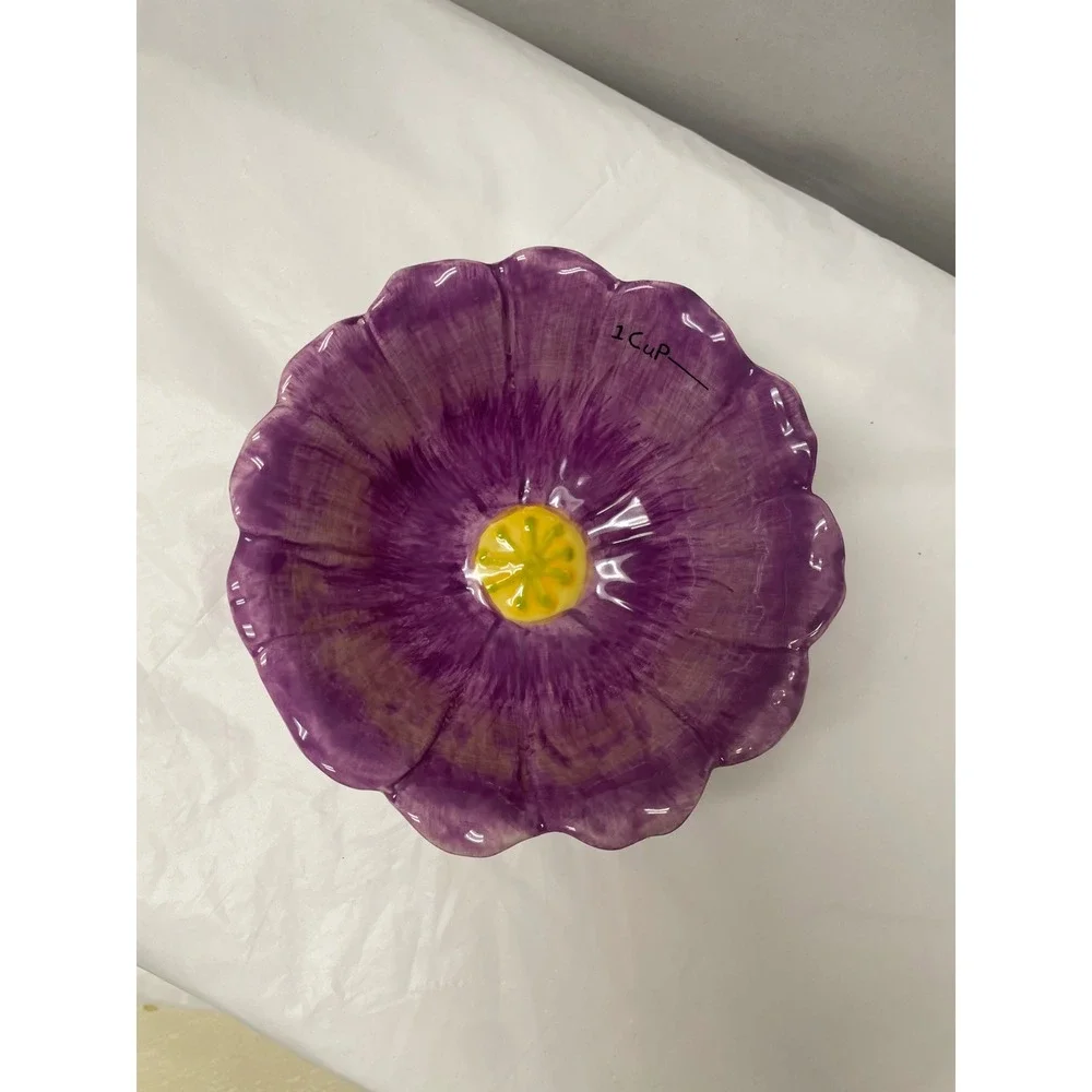 Pier 1 Imports Purple Flower Ceramic 1 Cup Measuring Prep Bowl Dishwasher Safe